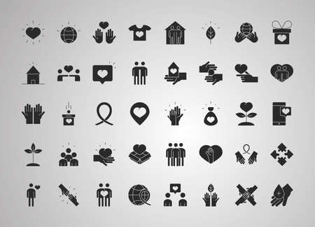 community together charity donation and love silhouette icons set vector illustrationのイラスト素材