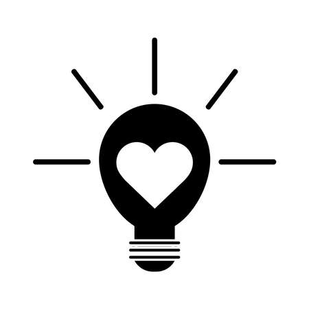 light bulb with heart pictogram silhouette style icon vector illustrationのイラスト素材