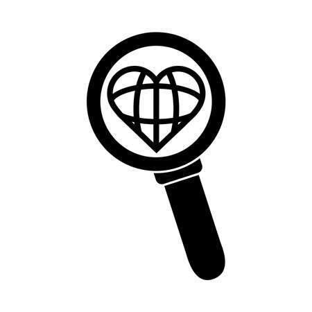 magnifying glass heart love world pictogram silhouette style icon vector illustrationのイラスト素材