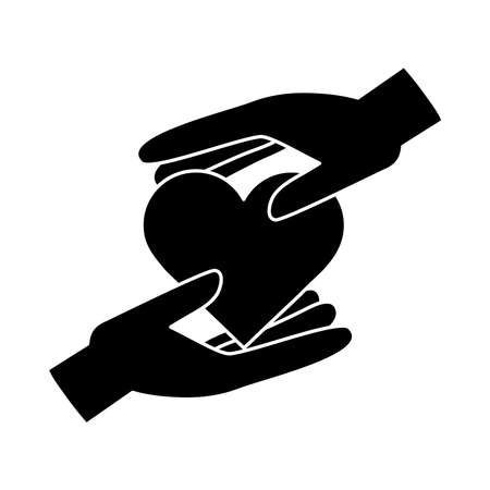 together, hands protected heart charity helping pictogram silhouette style vector illustrationのイラスト素材