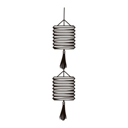 hanging chinese lanterns decoration isolated icon line style vector illustrationのイラスト素材