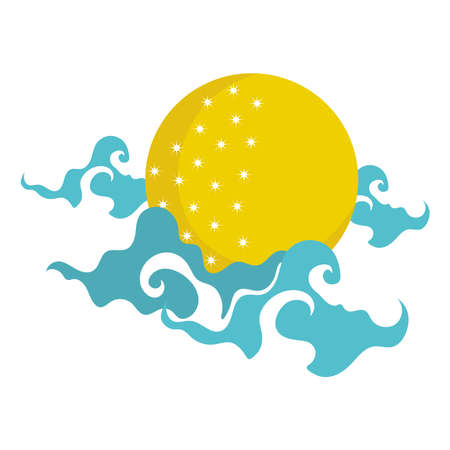 full moon clouds sky bright cartoon isolated icon style vector illustrationのイラスト素材