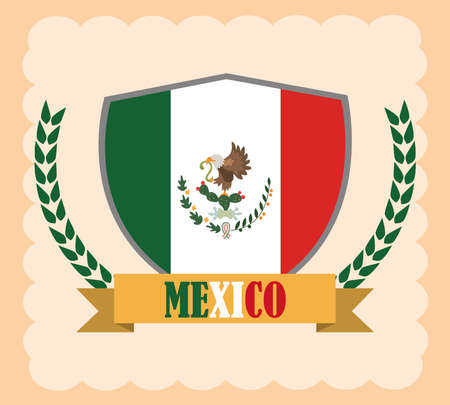 mexican independence day, flag mexico in the shield emblem, celebrated on september vector illustrationのイラスト素材