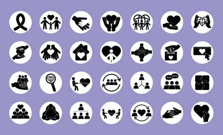 together, community relation friendly unity social block icons set vector illustrationのイラスト素材