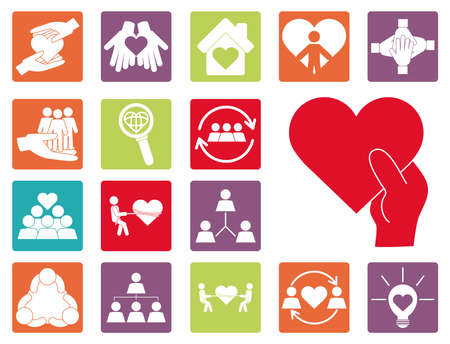 together, team relation friendly charity social color icons set vector illustrationのイラスト素材