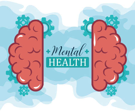 mental health day, mechanic brain gears, psychology medical treatment vector illustration