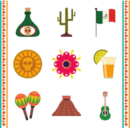 mexican independence day, party national country icons set vector illustrationのイラスト素材