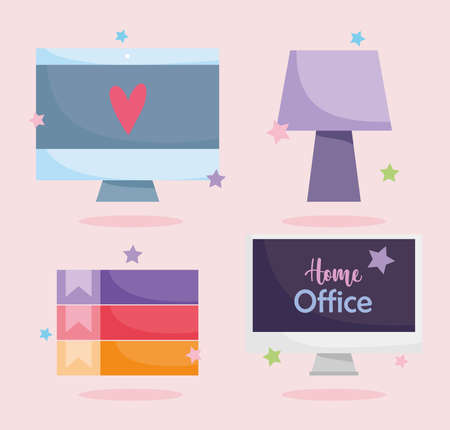 home office computer screen binders lamp template icons vector illustrationのイラスト素材