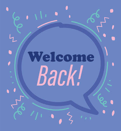 reopening, welcome back phrase speech bubble purple background vector illustrationのイラスト素材