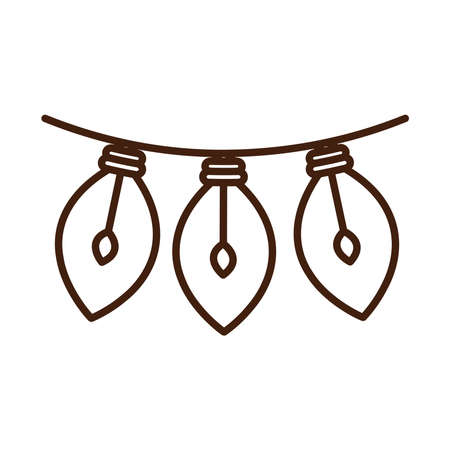 happy merry christmas, hanging lights decoration celebration festive linear icon style vector illustrationのイラスト素材