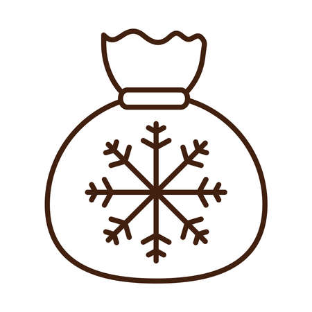 happy merry christmas, gift bag with snowflake, celebration festive linear icon style vector illustrationのイラスト素材