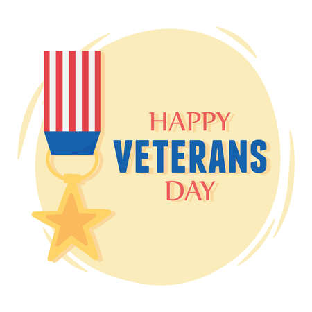 happy veterans day, medal star prize american flag, US military armed forces soldier vector illustrationのイラスト素材