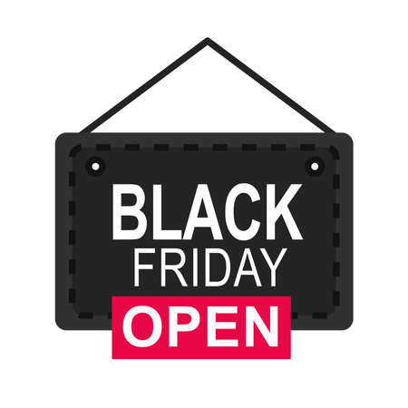 black friday, open shop door board special season icon flat style vector illustrationのイラスト素材