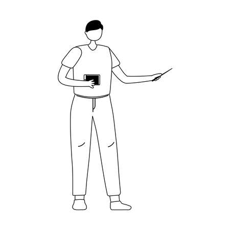 young man with smartphone in hand isolated design white background vector illustration line styleのイラスト素材