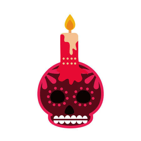 day of the dead, skull flower and candle decoration mexican celebration icon flat style vector illustrationのイラスト素材