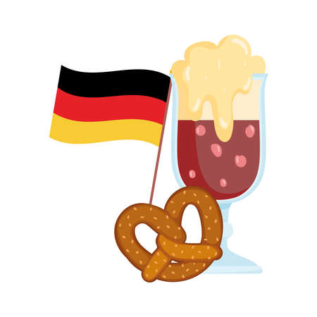 oktoberfest festival, beer pretzel and flag, celebration germany traditional vector illustrationのイラスト素材
