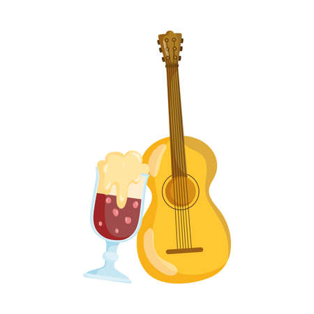beer and guitar music instrument celebration white background vector illustrationのイラスト素材