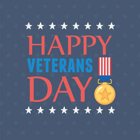happy veterans day, US military armed forces soldier, inscription medal flag emblem vector illustrationのイラスト素材