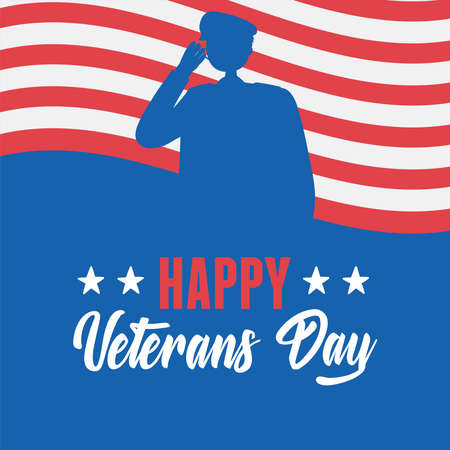 happy veterans day, US military armed forces soldier silhouette american flag vector illustration