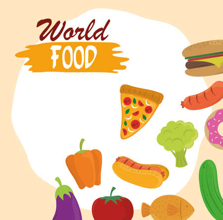 world food day, healthy lifestyle meal ingredients products nature background vector illustrationのイラスト素材