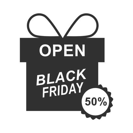 black friday, half price discount gift box sticker icon silhouette style vector illustrationのイラスト素材