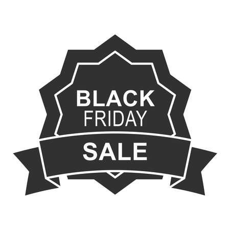 black friday, sale round banner advertising ribbon design icon silhouette style vector illustrationのイラスト素材