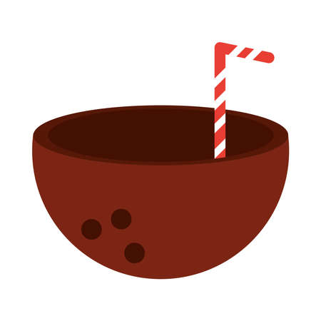 cocktail coconut with straw flat icon style vector illustrationのイラスト素材