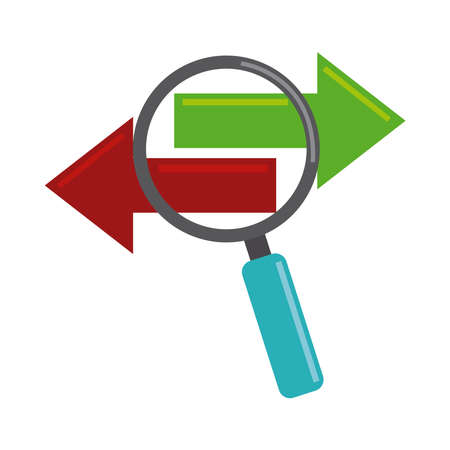 data analysis, magnifying glass searching information flow vector illustration flat iconのイラスト素材
