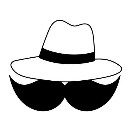 mustache hat hipster fashion isolated icon over white background vector illustration line styleのイラスト素材
