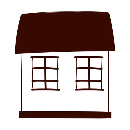 cottage cartoon two windows facade isolated design white background vector illustration line styleのイラスト素材