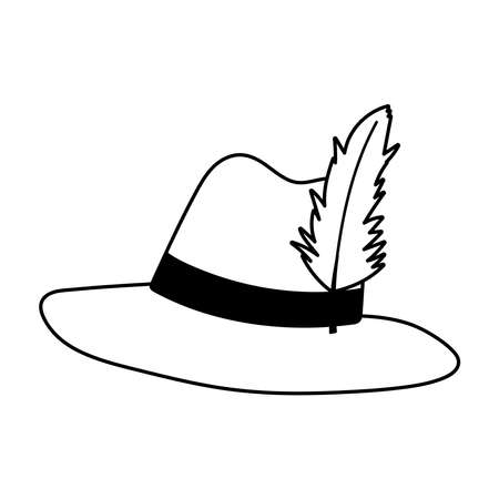 hat with feather acccesory isolated icon over white background vector illustration line styleのイラスト素材