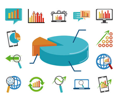 data analysis, business marketing online strategy flat icons pack vector illustrationのイラスト素材