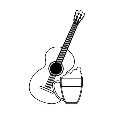guitar and cold beer mug celebration white background vector illustration line styleのイラスト素材