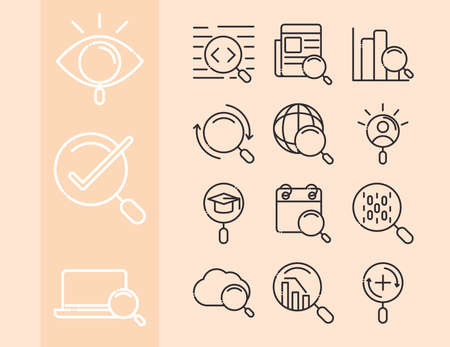 search icons, magnifying glass explore web internet pack thin line style vector illustrationのイラスト素材