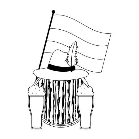 oktoberfest festival, barrel hat flag and beers, celebration germany traditional vector illustration line styleのイラスト素材