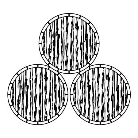 stack of wood barrels isolated icon over white background vector illustration line styleのイラスト素材