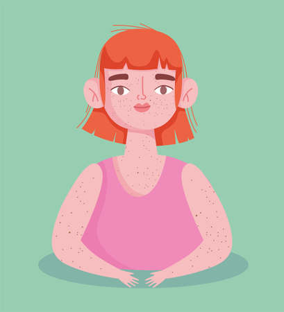 perfectly imperfect, cartoon woman with problem pigmentation on the skin vector illustrationのイラスト素材