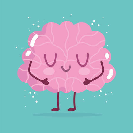 world mental health day, cartoon brain character on green background vector illustration