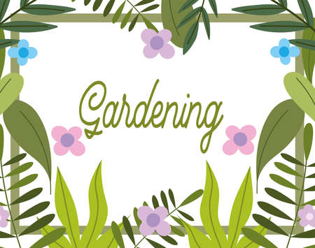 gardening, flowers leaves botanical frame decoration vector illustrationのイラスト素材