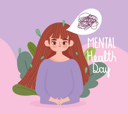 world mental health day, cartoon woman depression expression vector illustrationのイラスト素材