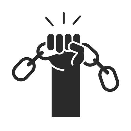 international human rights day, raised hand with chain freedom vector illustration silhouette icon styleのイラスト素材