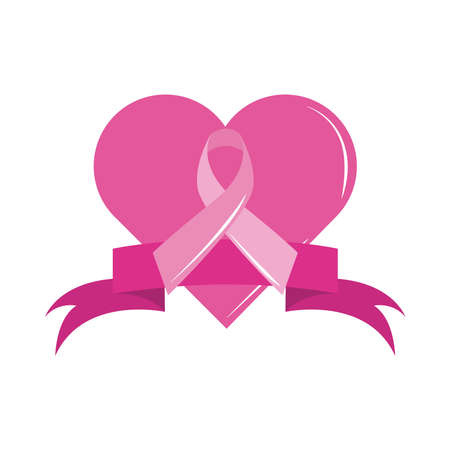 breast cancer awareness month, pink ribbon heart love emblem, n healthcare concept vector illustration flat icon styleのイラスト素材