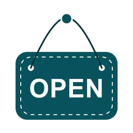hanging black sign board open lettering vector illustration flat icon