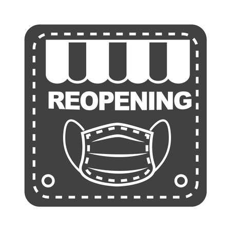 store signboard reopening after quarantine covid 19, medical mask sticker vector illustration silhouette iconのイラスト素材