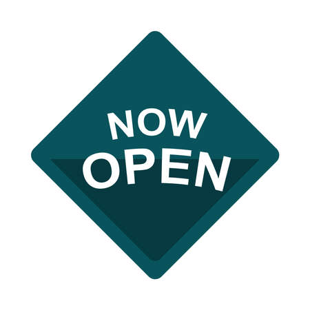 signboard now open advertising isolated design vector illustration flat iconのイラスト素材