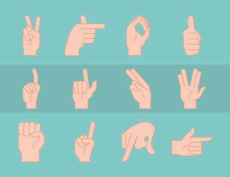 sign language hand gesture pack line and fill icons vector illustration