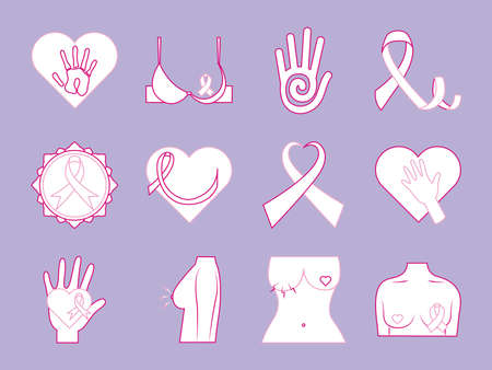 breast cancer awareness month, healthcare concept flat icons style vector illustrationのイラスト素材