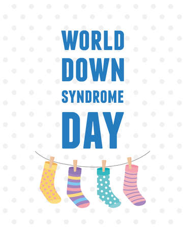 world down syndrome day hanging socks childrens on rope decoration vector illustrationのイラスト素材