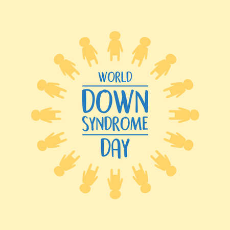 world down syndrome day yellow background and children around text vector illustrationのイラスト素材