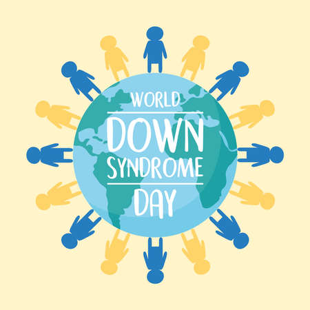 world down syndrome day childrens around map planet campaign vector illustrationのイラスト素材